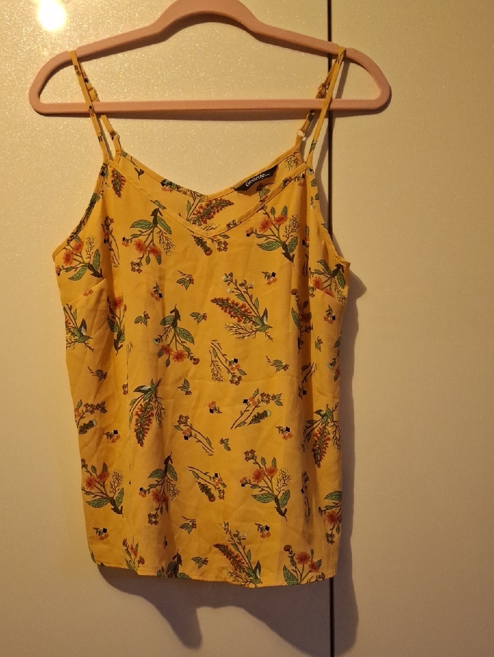 George Polyester On Yellow Floral Spaghetti Strap Cami